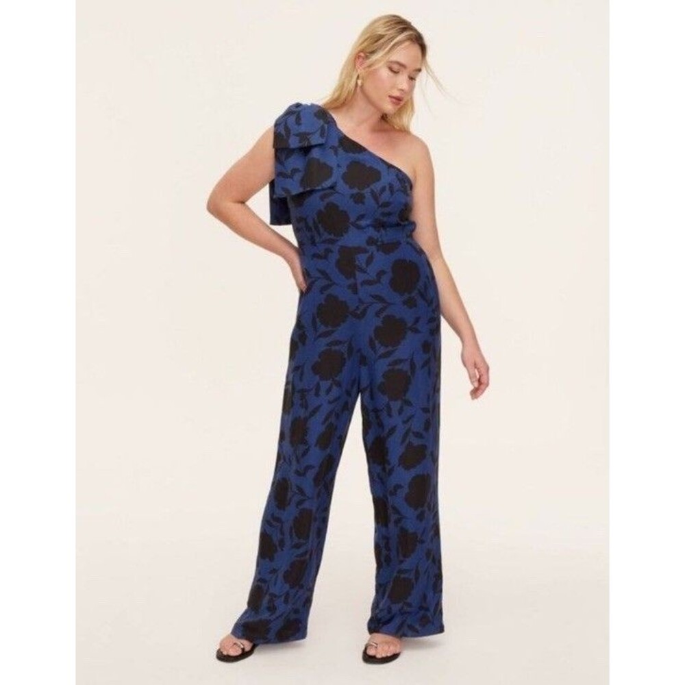 Kate Spade New York Target Classic Rose Jumpsuit One Shoulder Navy/Black SZ 12